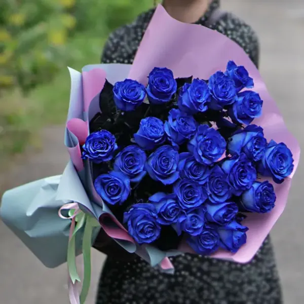 Букет 25 синіх троянд